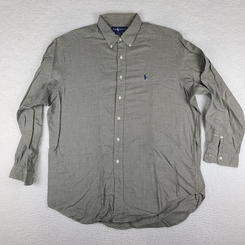 Ralph Lauren Shirt Mens 17-35 Black Beige Houndstooth Yarmouth Button Down VTG